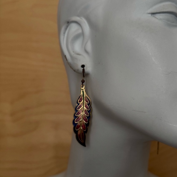Enamel feather earrings - Picture 4 of 10